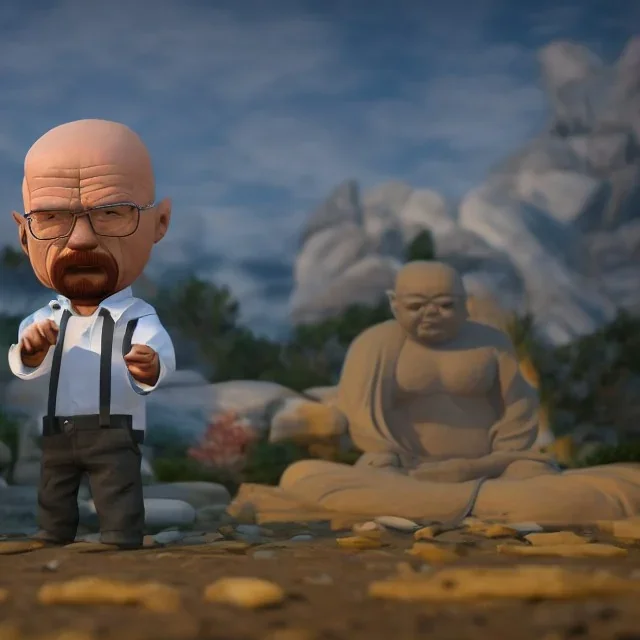 Walter white toddler, full body, angry, Buddha body, dynamic pose, tokio background, dramatic lighting, hyper realistic, unreal engine, 8k, upscale