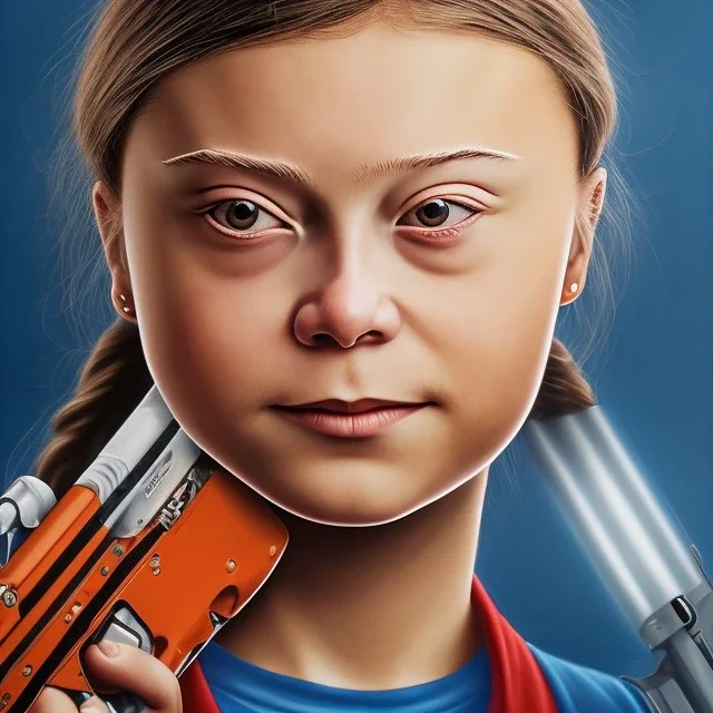 portrait of Greta Thunberg armed with a gun