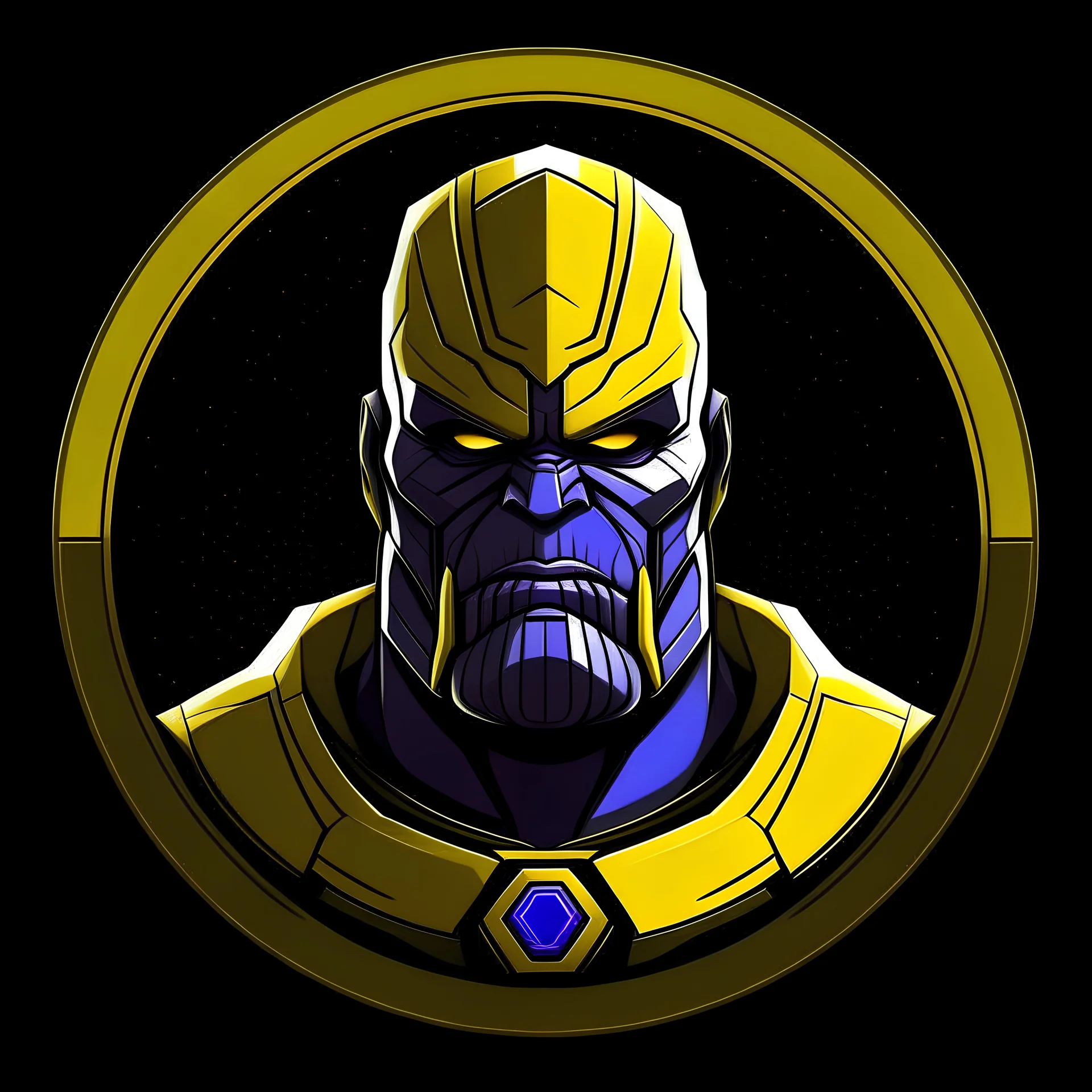 thanos logo animated inside a medalion