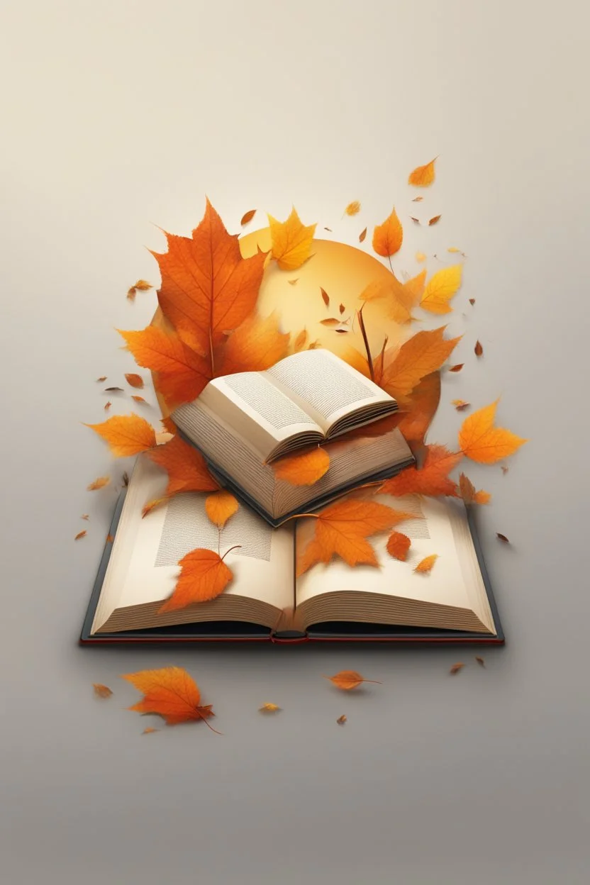 square logo , landscape with leaf fall, flying leaves in the book