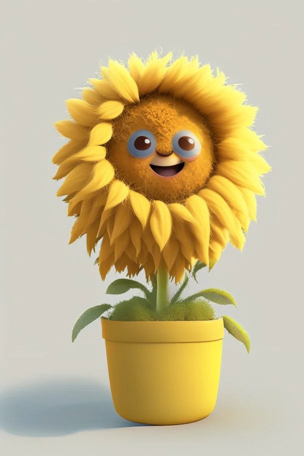 Cheery and cute sunflower in a pot avatar full body in fluffy material