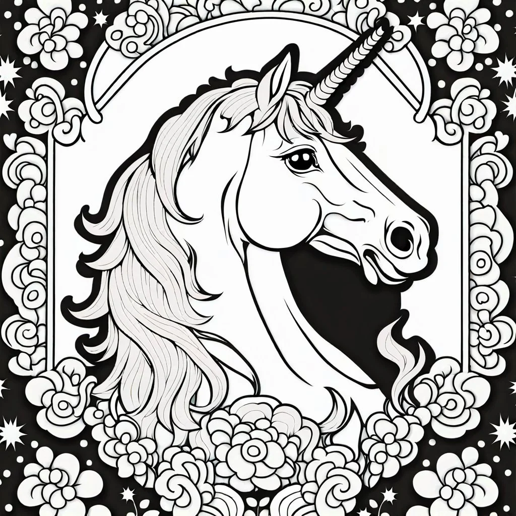 coloring book page of a unicorn