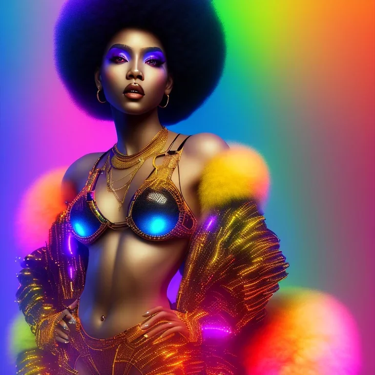 full body shot, masterpiece, best quality, family of three, black skinned, sparkling eyes, fluorescent skin, colorful makeup, hip hop , highly detailed body, afrofuturism, scifi, sun light, 4K, RAW, depth of field, high contrast, realistic details, 24mm