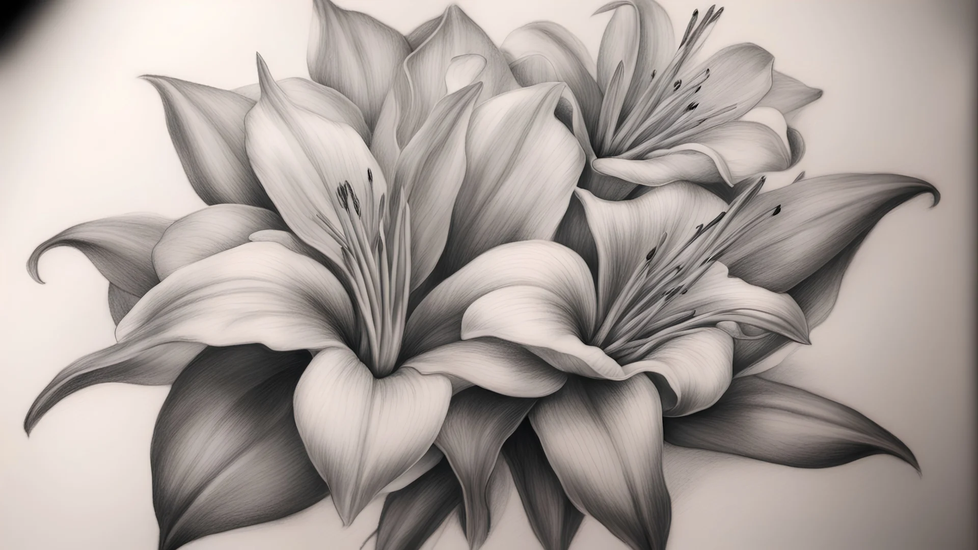 Lillies tattoo style drawn beautifully in graphite pencil