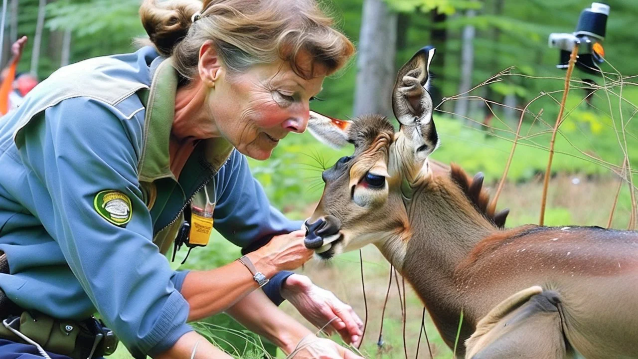 lady givig CPR on deer