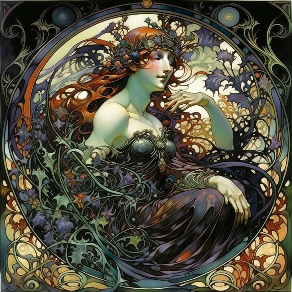 midium dark shadows. Alphonse Mucha