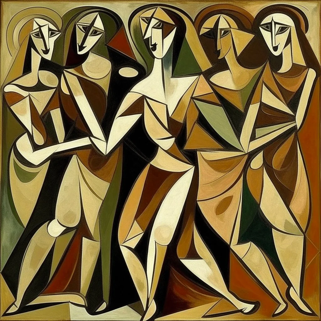 picasso 5 dansende vrouwen kubisme bruin