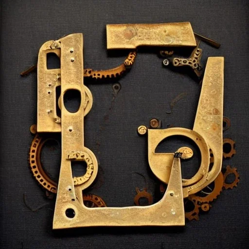 The letter P from the alphabet, constructed from machine parts, steampunk-style