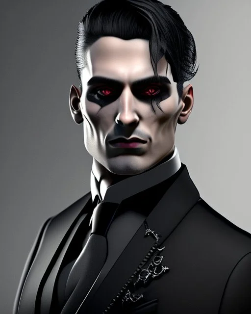 portrait of a handsome goth man in black suit, 8k, high quality, highly detailed