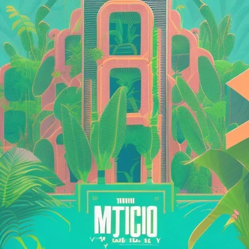 tropical city, latino, plants, streets, risograph, flat design, 2 colors