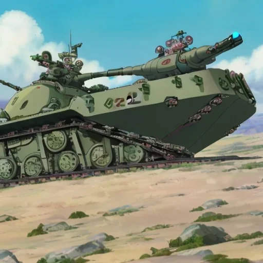 mecha with tracks for a tank and his hands are machine guns and The mecha head driver is an animal