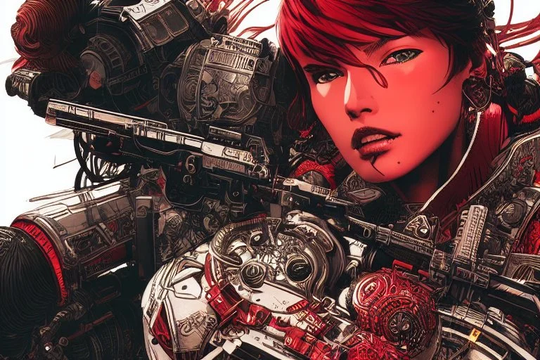 beautiful punk girl, hyper detailed, intricately detailed, illustration by <kilian eng> <Yoji Shinkawa>, darkred tones,