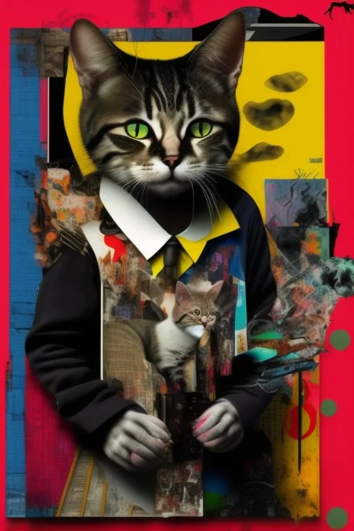 dA cat, abstract and contemporary surrealism, collage of absurd art,.grunge and urban