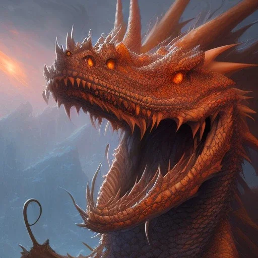 anthropomorphic scary dragon fiery 8k, full hd, hdr, by kinkade