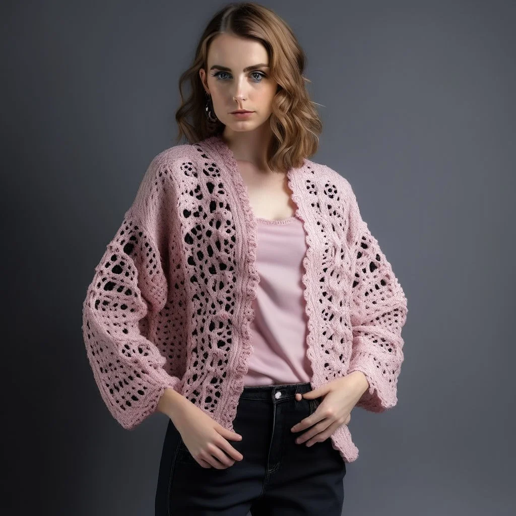 Model with crochet cardigan pink