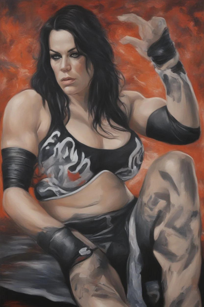 a series of pictures based on professional female Wrestlers, amazing oil on canvas image of Chyna Laurer