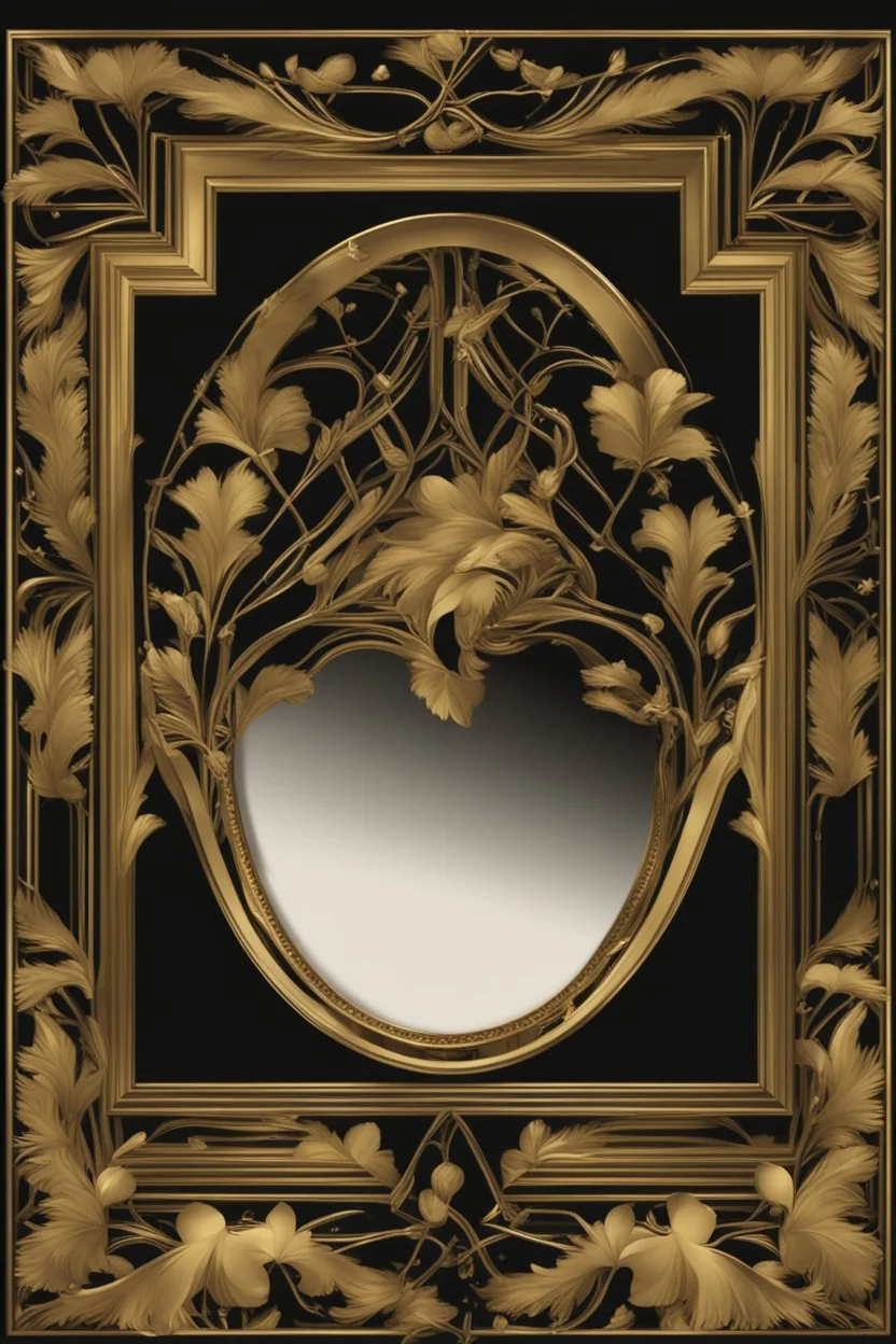 Gold art deco delicate picture frame on a black background