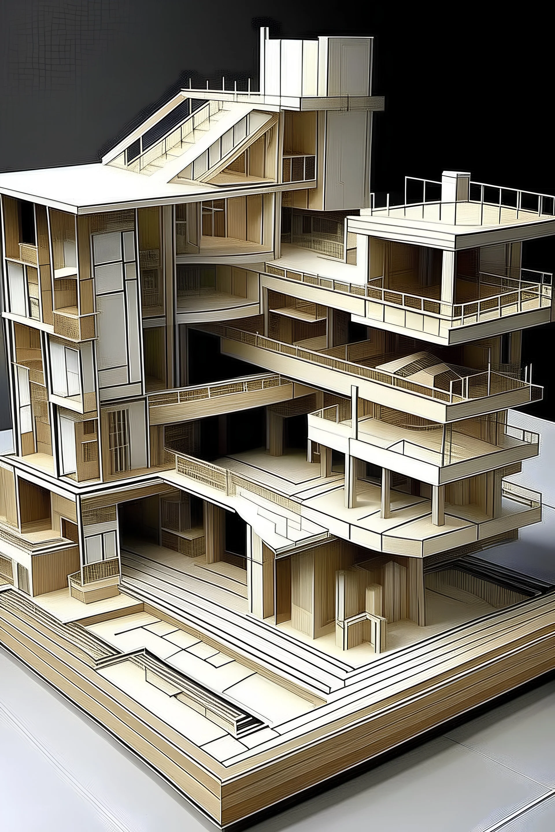 artefacto inspirado en la arquitectura se sou fujimoto que sea a base de elementos prefabricados que tenga multiples usos, capasidad de crecer, resistente al agua, el sol,la humedad, que sea facil de ensamblar y de desmontar y de transportar, presentame dibujos y modelos que muestren la idea, la forma, los materiales y el ensamble