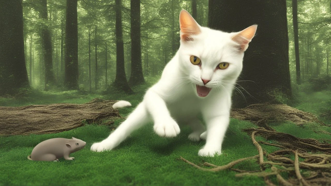 cat playing with mouse in the forest