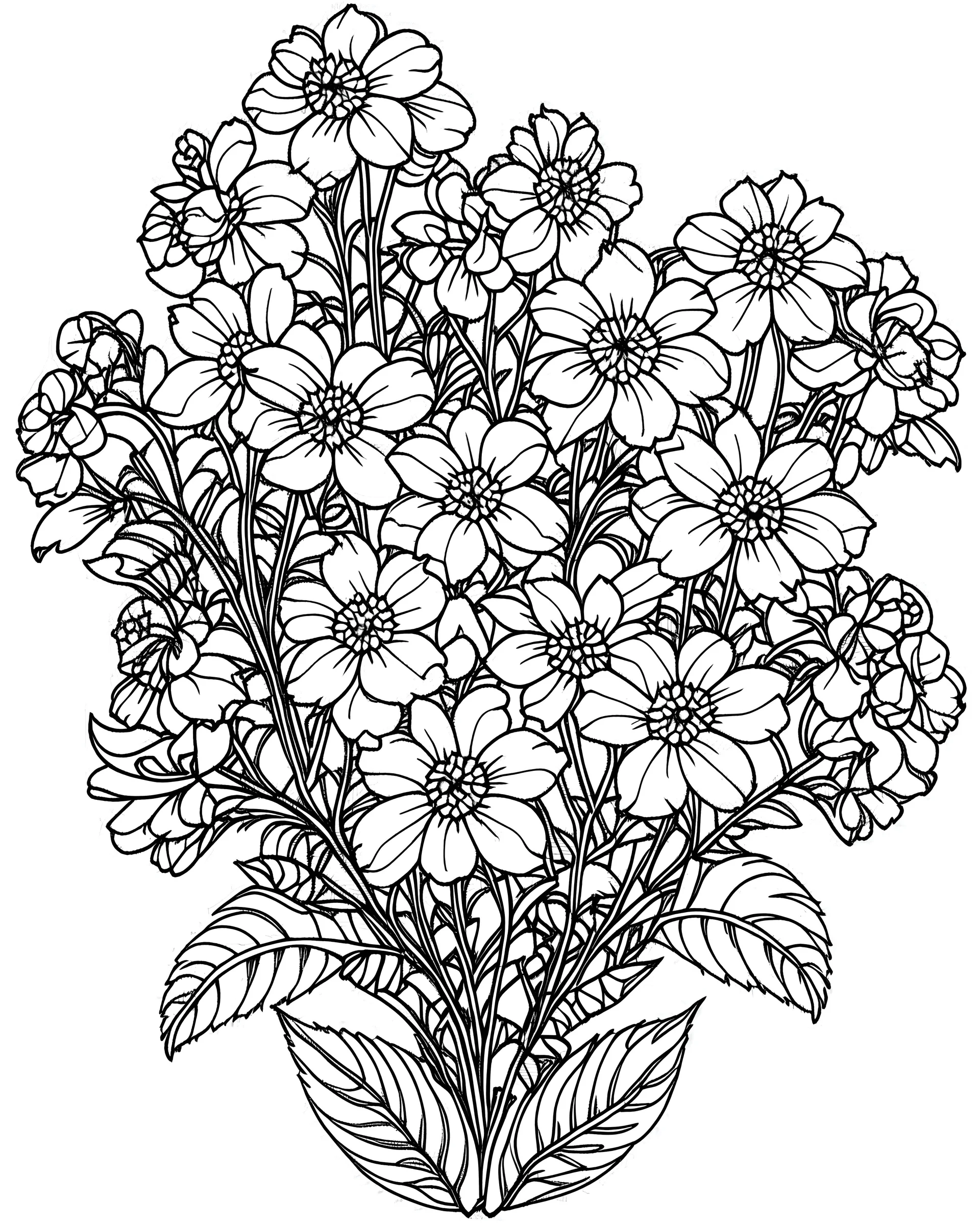 outline art for Forget-me-not Flower flower bouquet coloring pages for kids 2 ages , withe background, sketch style, full body, only use outline, clean line art