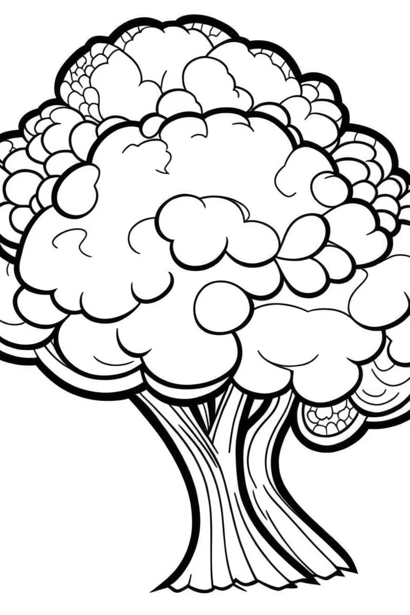 coloring page with broccoli, Very Simple, very Bold outlines, black and white, no shadows,