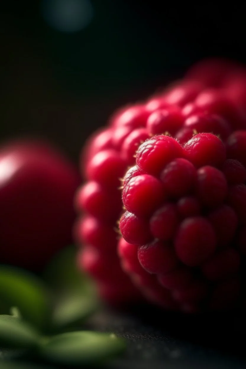 macro photo of raspberry, shot on Hasselblad h6d-400c, zeiss prime lens, bokeh like f/0.8, tilt-shift lens 8k, high detail, smooth render, down-light, unreal engine, prize winning