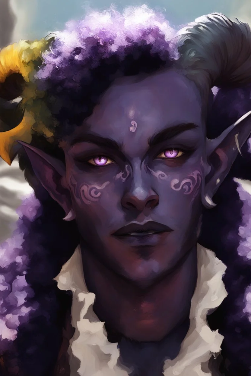 Purple-skinned male Tiefling