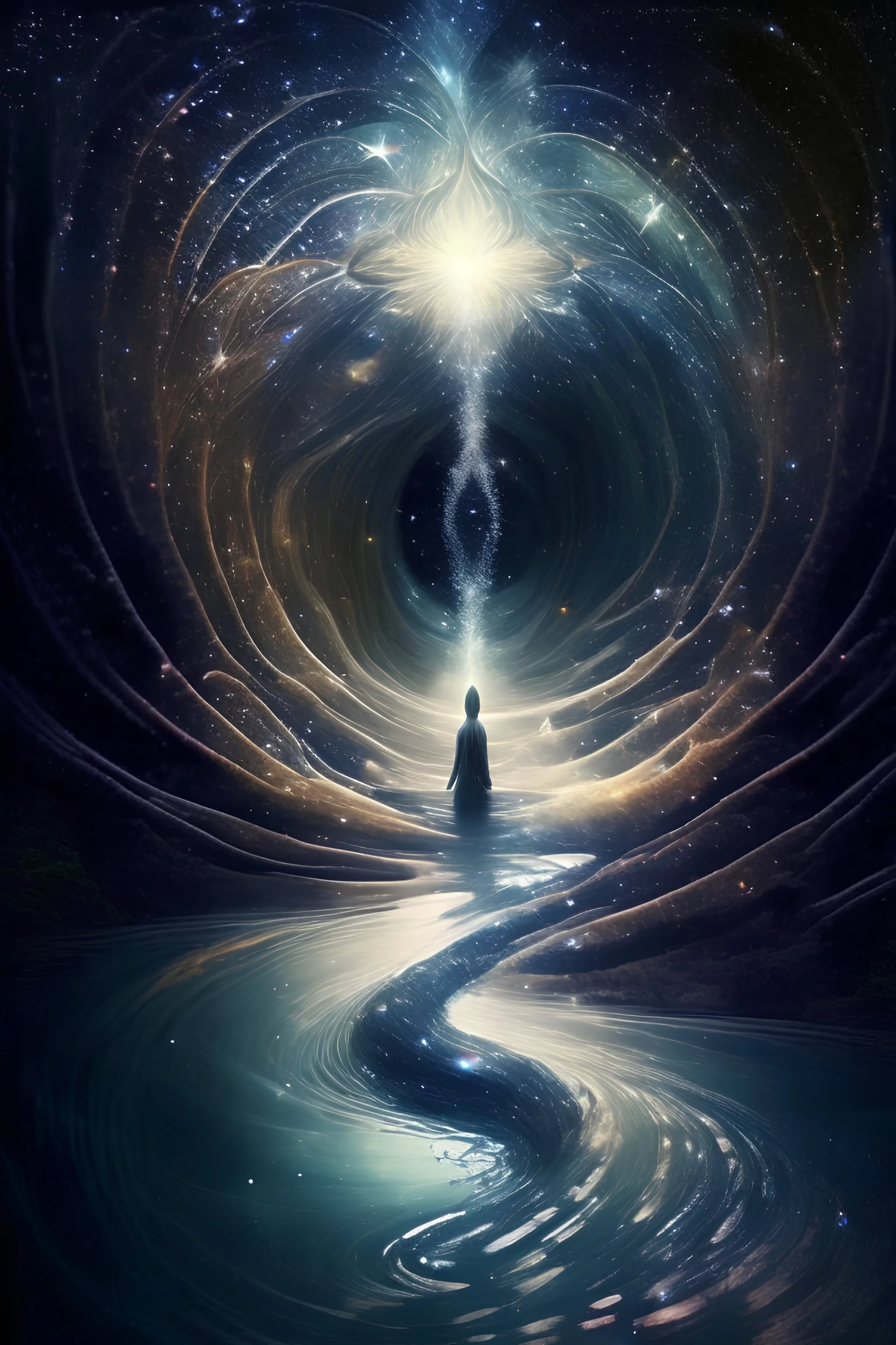 in silence move as the universe flows vibration through the stream