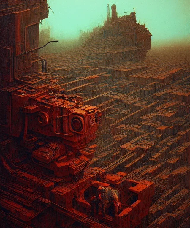 Camera., concept art, hyper detailed, beksinski, dan mumford, post-apocalyptic, oil on canvas