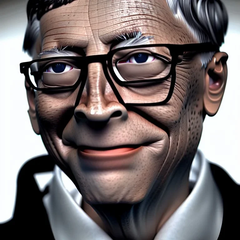 A clean portrait of cyborg BILL GATES ,dark, sin city, blender 3d, 8k, DNA.