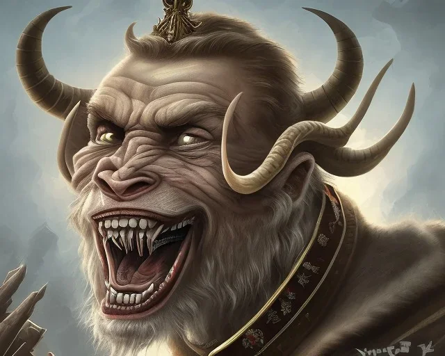 president Putin angry satan with horns fangs and tusk