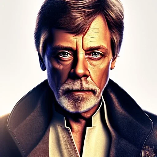 digital art portrait of (Mark Hamill as Luke Skywalker) ((dressed in plain jedi tunic)), surrounded by 100 planets, ultra-detailed, ultra quality illustration, eerie atmosphere, 8k, cinematic lighting