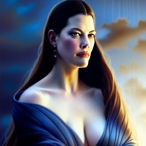 Epic Drawing of a Photorealistic dramatic hyperrealistic Liv Tyler,Crystal blue eyes , elegant, by WLOP, Artgerm ,Greg Rutkowski, Alphonse Mucha, Sandro Boticcelli, Gustav Klimt ,Beautiful ,busty, dynamic,shadows,Artstation,concept design art,Octane render,8K