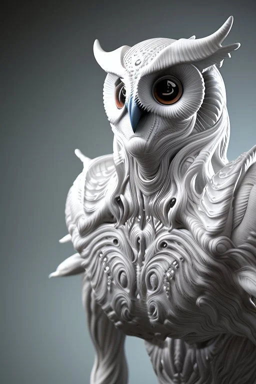 The Owlman alien,white, highly intricate, Realistic photography, incredibly detailed, ultra high resolution, 8k, complex 3d render, cinema 4d.