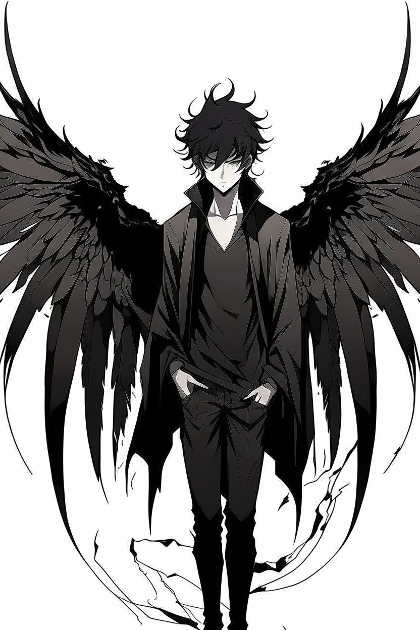 Anime man with black wings