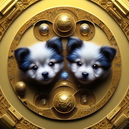 3d cute puppies, beautiful rich, detailed yin and yang symbol, shiny, intricate, gorgeous, ultrafine detail, hyperrealism, trending , sharp focus, intricate details, highly detailed, glowing, glitter, complementary colours