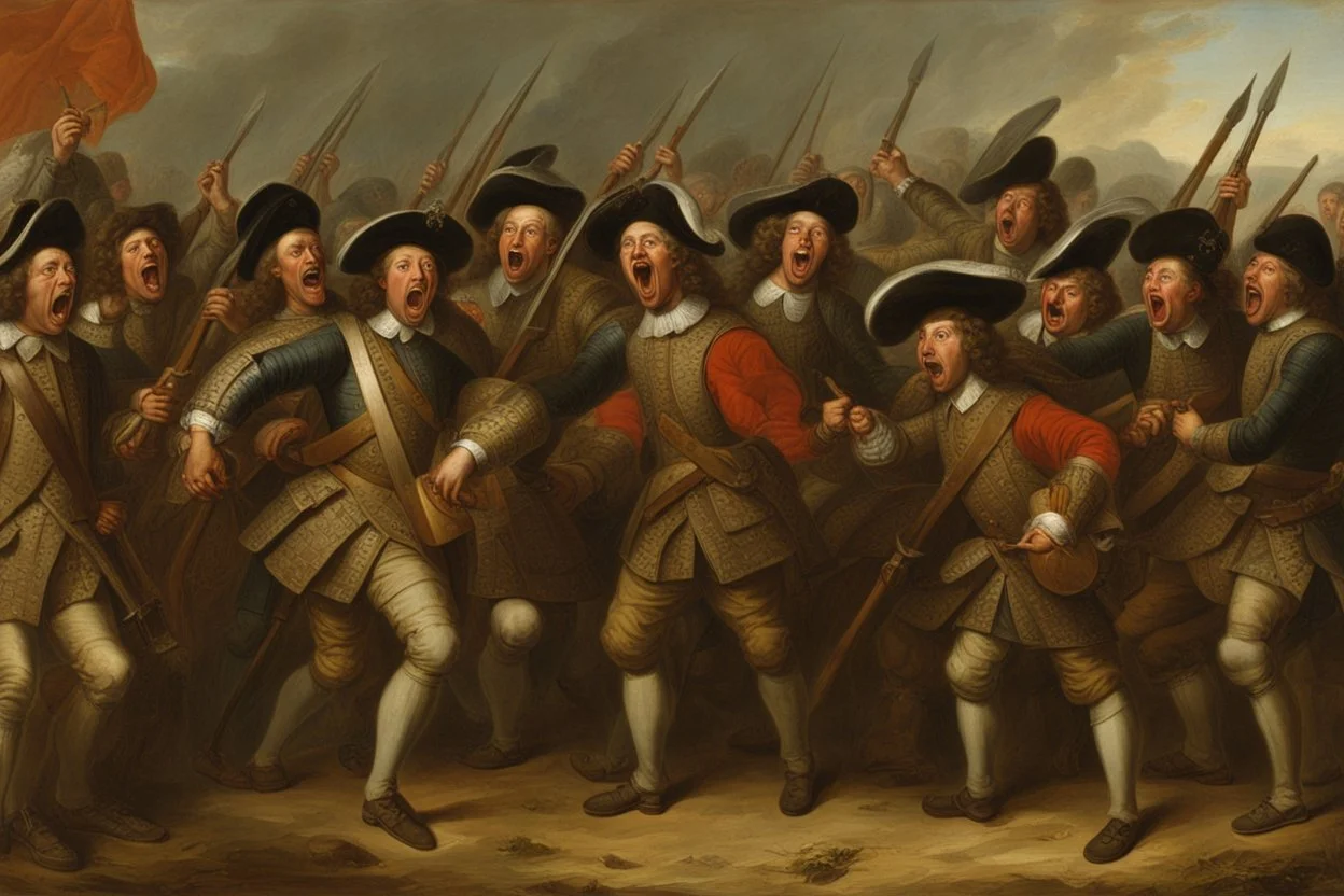 soldats anglais qui crient année 1669