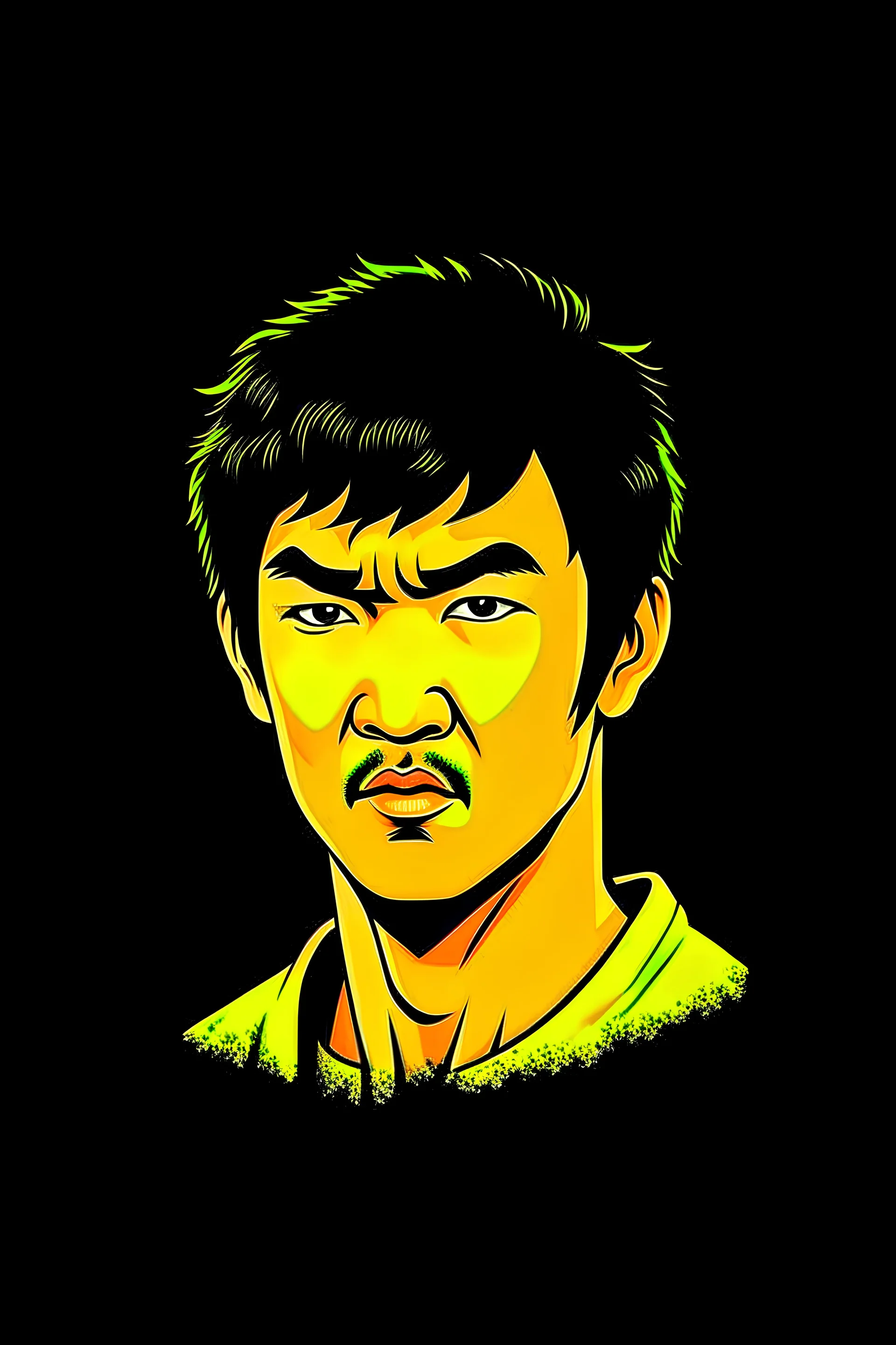 Bruce Lee American martial artist face cartoon 2d