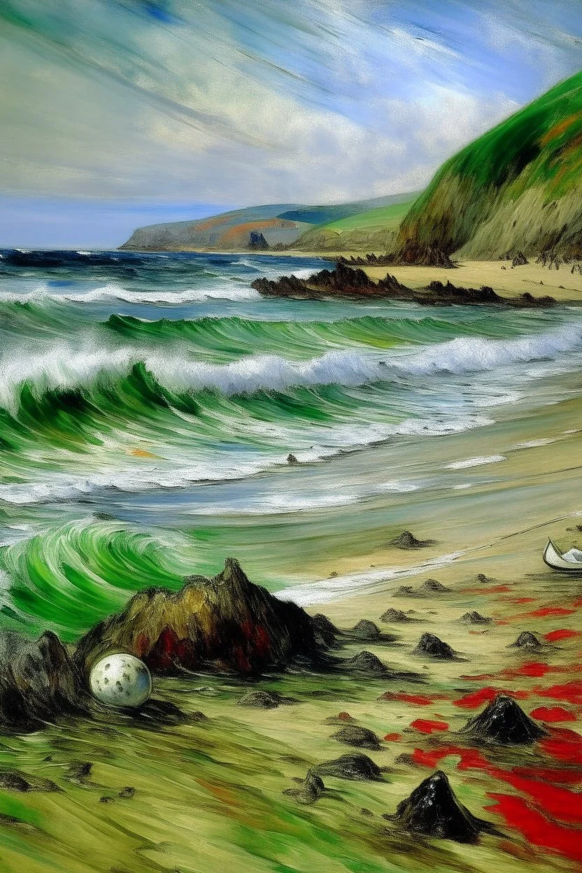 A beach near a whirlpool painted by Claude Monet