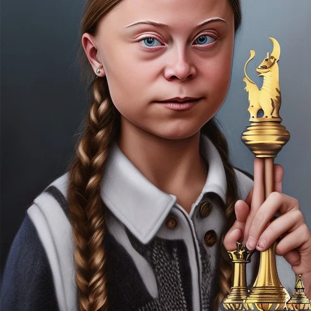 portrait Greta Thunberg checkmate at chess