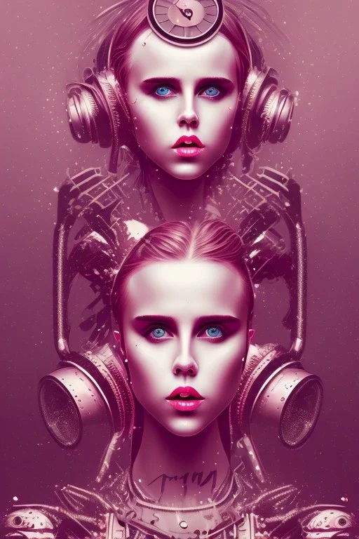 Danish singer MØ face,Abstract steampunk, pink tones,