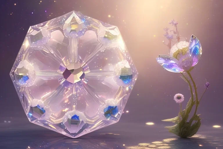 one big crystal subtle flower in a galactic ambiance with a very little beautiful fairy, transparent petals, delicate colors, in the foreground, full of details, smooth, bright sunshine，soft light atmosphere, light effect，vaporwave colorful, concept art, smooth, extremely sharp detail, finely tuned detail, ultra high definition, 8 k, unreal engine 5, ultra sharp focus