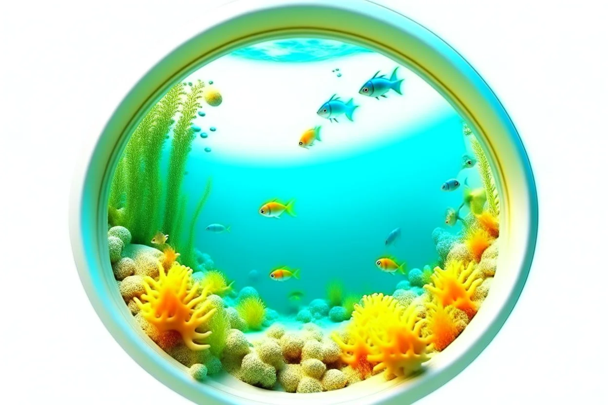 white,background,looking,through,a 3-d, hole,or,window,,a,seeing into udnerwater,tropical,fish