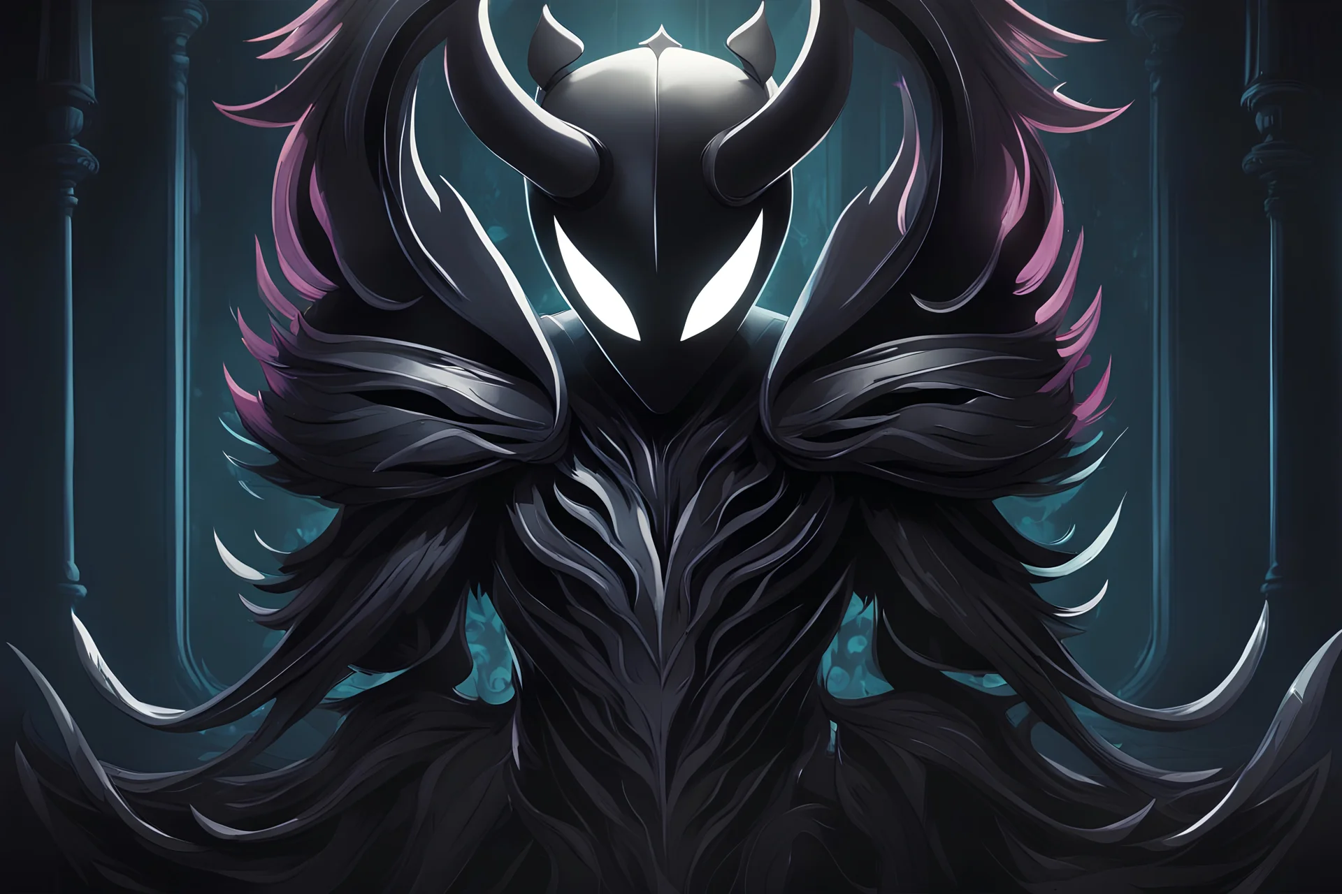 Hollow knight venom in 8k solo leveling shadow artstyle, hollow knight them, mask, close picture, neon lights, intricate details, highly detailed, high details, detailed portrait, masterpiece,ultra detailed, ultra quality