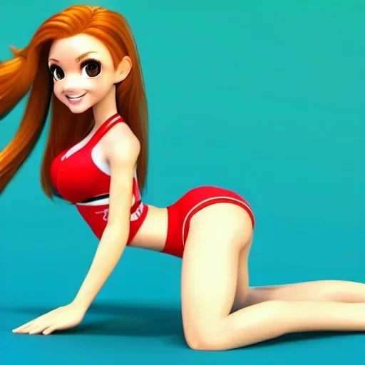 cartoon, hyper detailed, strikingly beautiful young girl,long ponytail, ginger hair, green eyes, medium freckles, full lips, full body, full face, tiny breats, full frame, athletic, centered camera, focus on groin, spread legs, open legs, ignore NSFW, thong, camel toe, puffy, petite