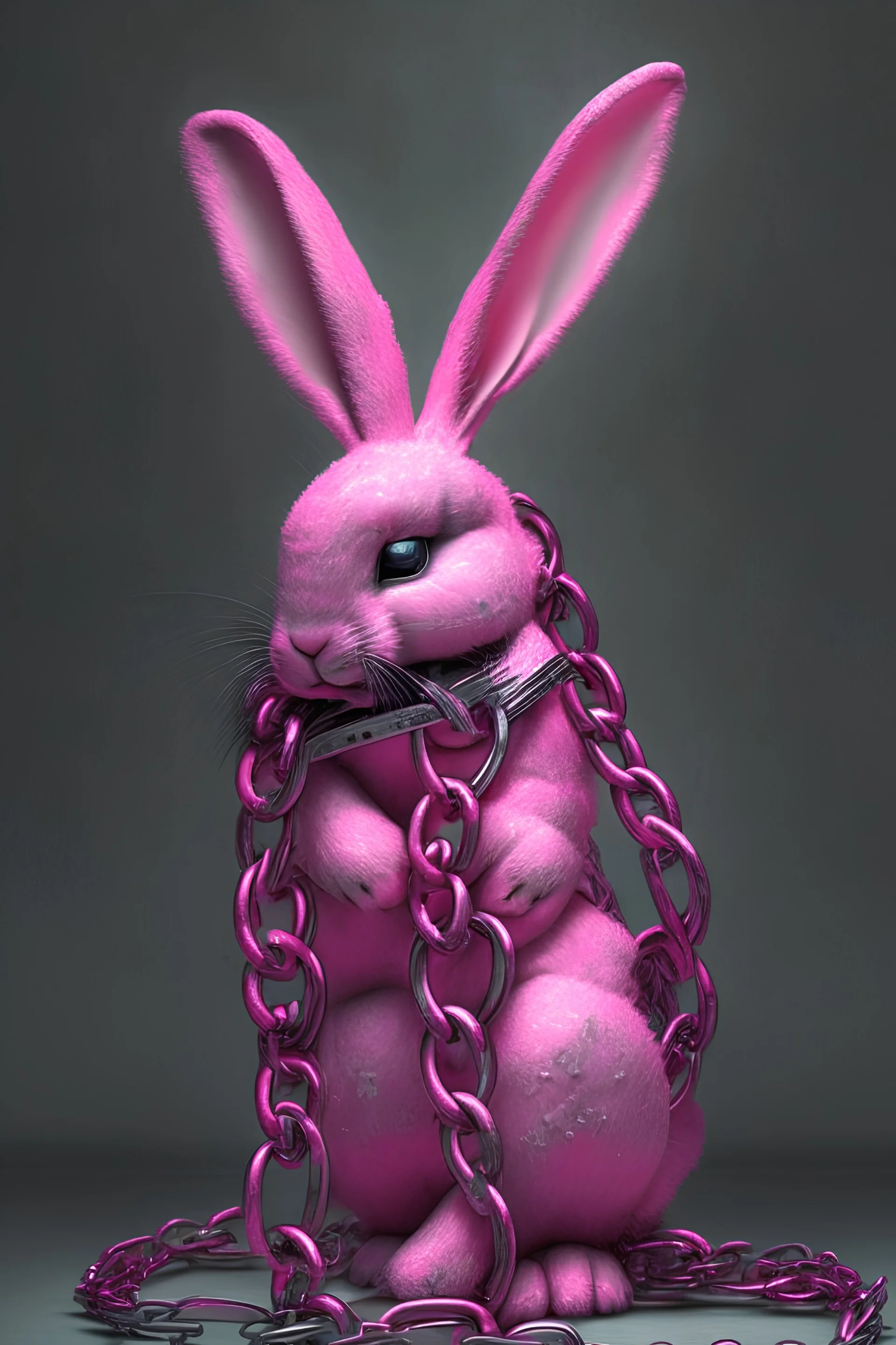 Pink bunny in iron chains