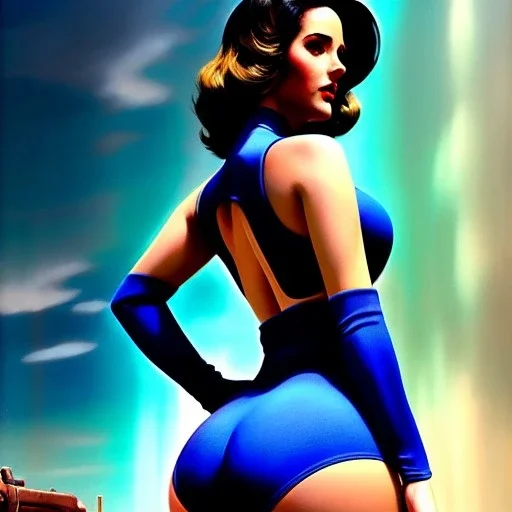 Drawing of beautiful face,'beautiful booty,Busty Sexy Vault Woman- Fallout 4 ',intense stare, ancient blue skintight suit, balanciaga fashion clothe painting by gaston bussiere, greg rutkowski, yoji shinkawa, yoshitaka amano, tsutomu nihei, donato giancola, tim hildebrandt,KyuYong Eom,Ren Wei Pan Oil on canvas, cinematic composition, extreme detail,fit full head inside picture,16k