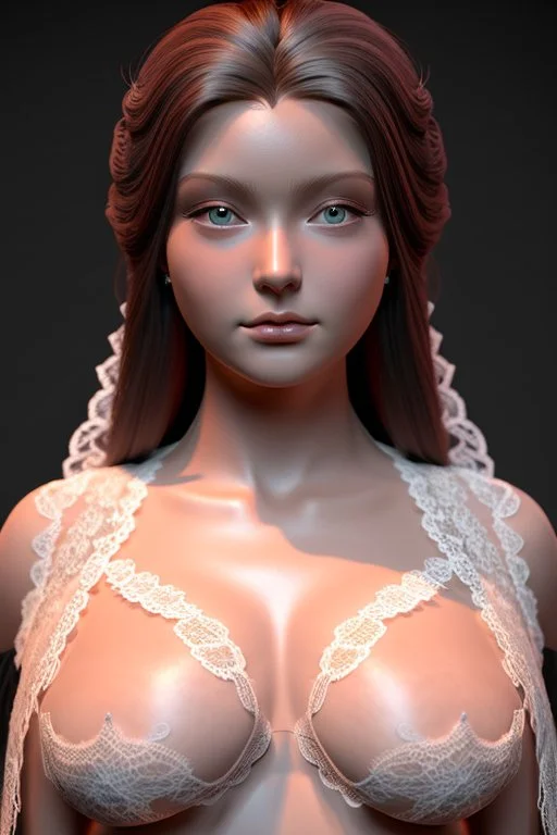 A Young beauty model decorated in lace and crystals, octane render big breasts cleavage