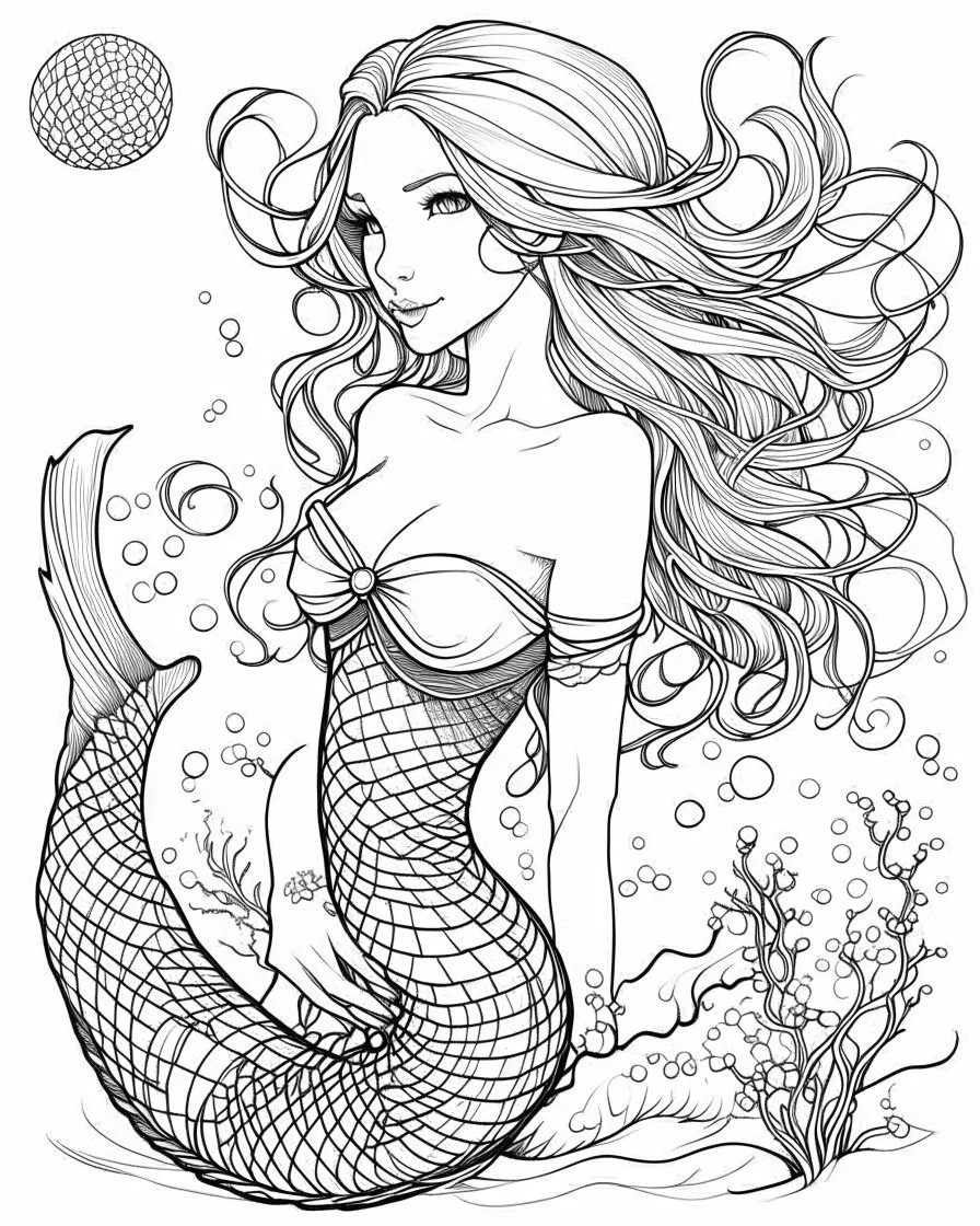 A real simple l mermaid, coloring image,