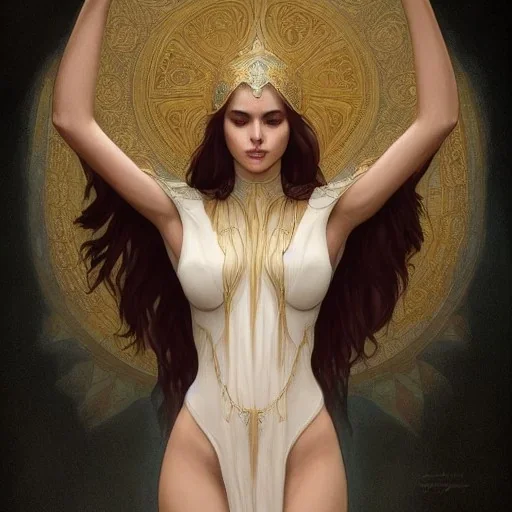 symmetry!! full body portrait!!!! of a beautiful!!!! germanic vestal sacral priestess,veiled, pretty face, intricate, elegant, highly detailed, digital painting, artstation, concept art, smooth, sharp focus, illustration, art by artgerm and greg rutkowski and alphonse mucha, 8 k